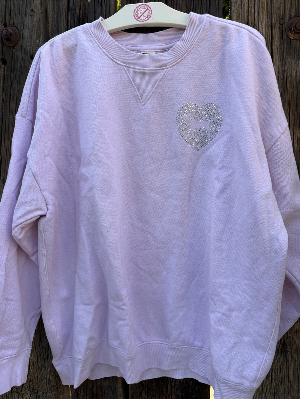 PINK Victoria's Secret Light Lavender Crewneck with Rhinestone Heart